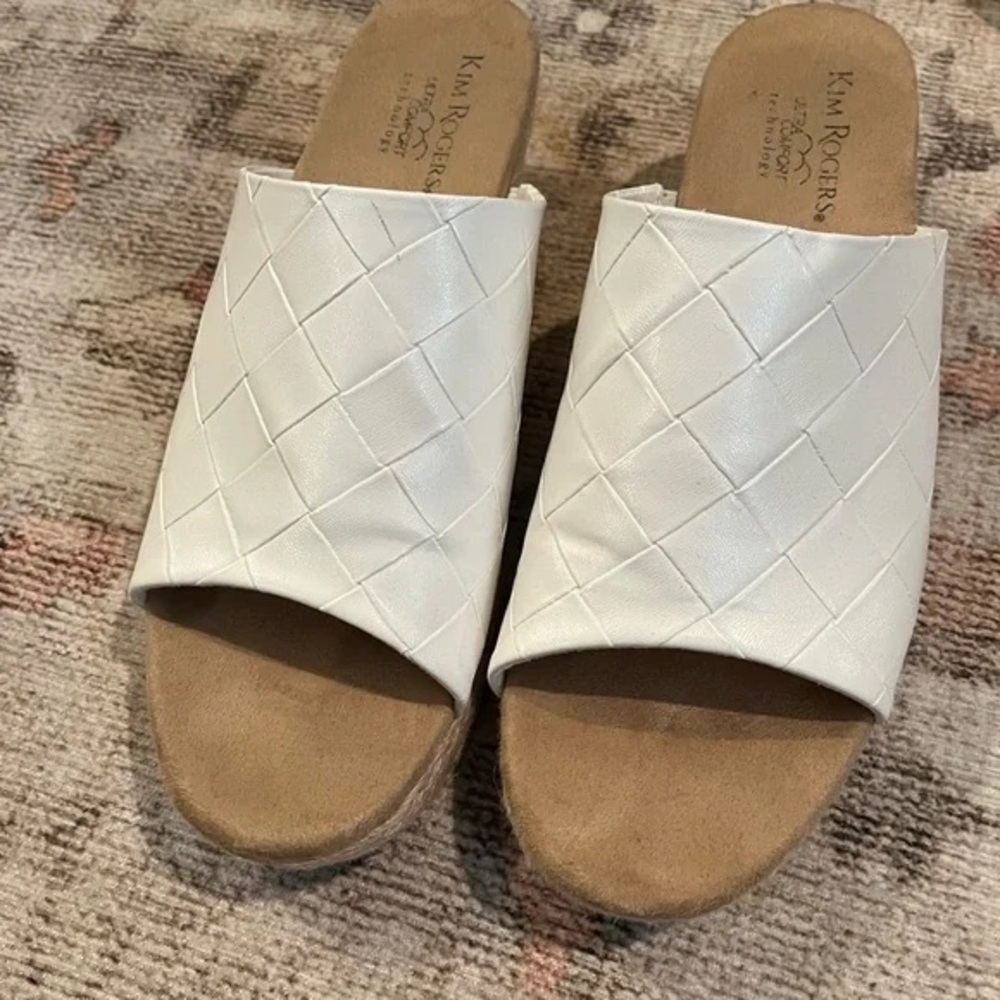 Kim Rogers Women's Cream Woven Wedge Mules 9.5